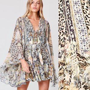 Camilla Embellished Moto Maiko Silk Pleated Kaftan